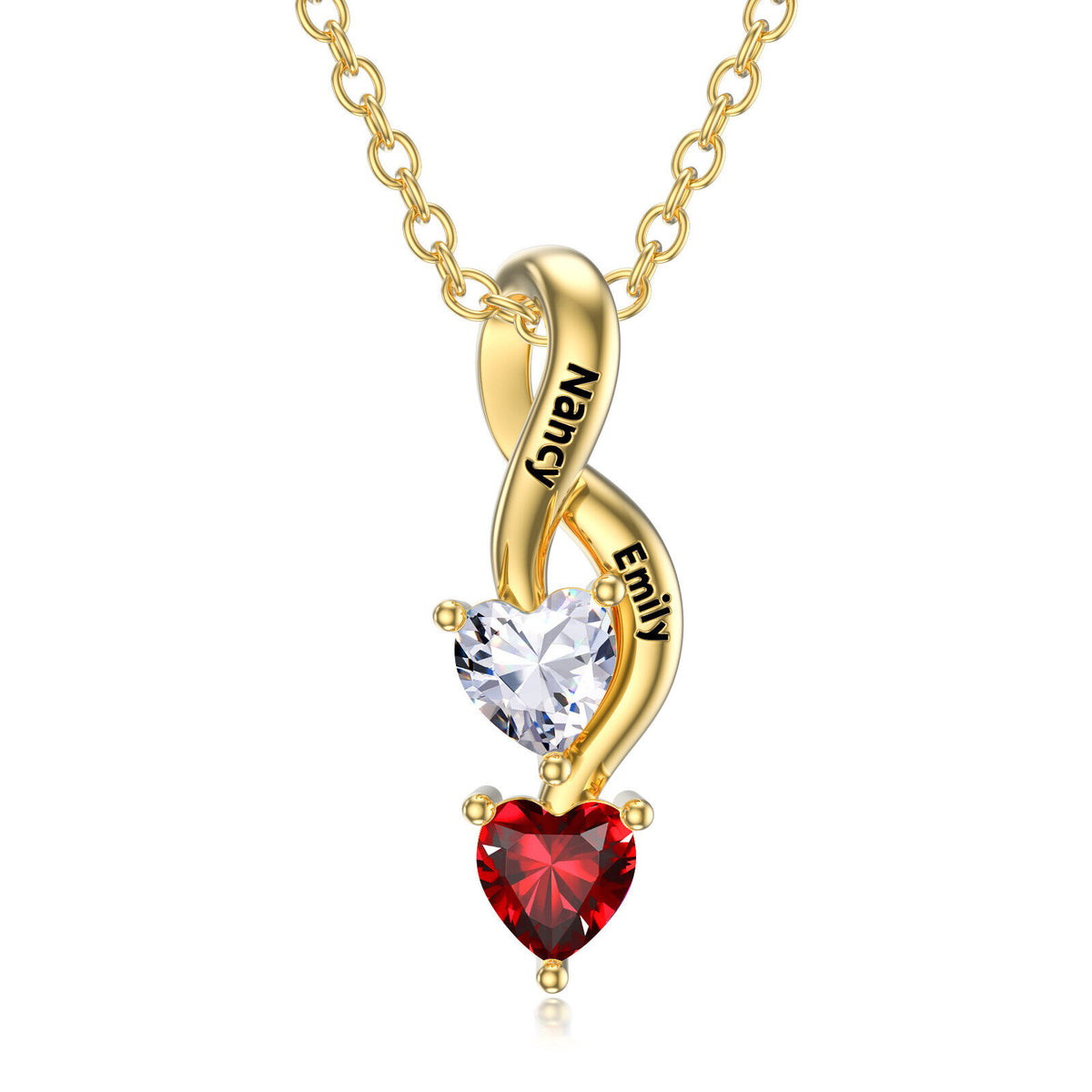 Heart cut cubic zirconia personalized birthstone infinity pendant necklace