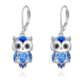 925 Sterling Silver Cute Owl Green Birthstone Heart Drop Earrings