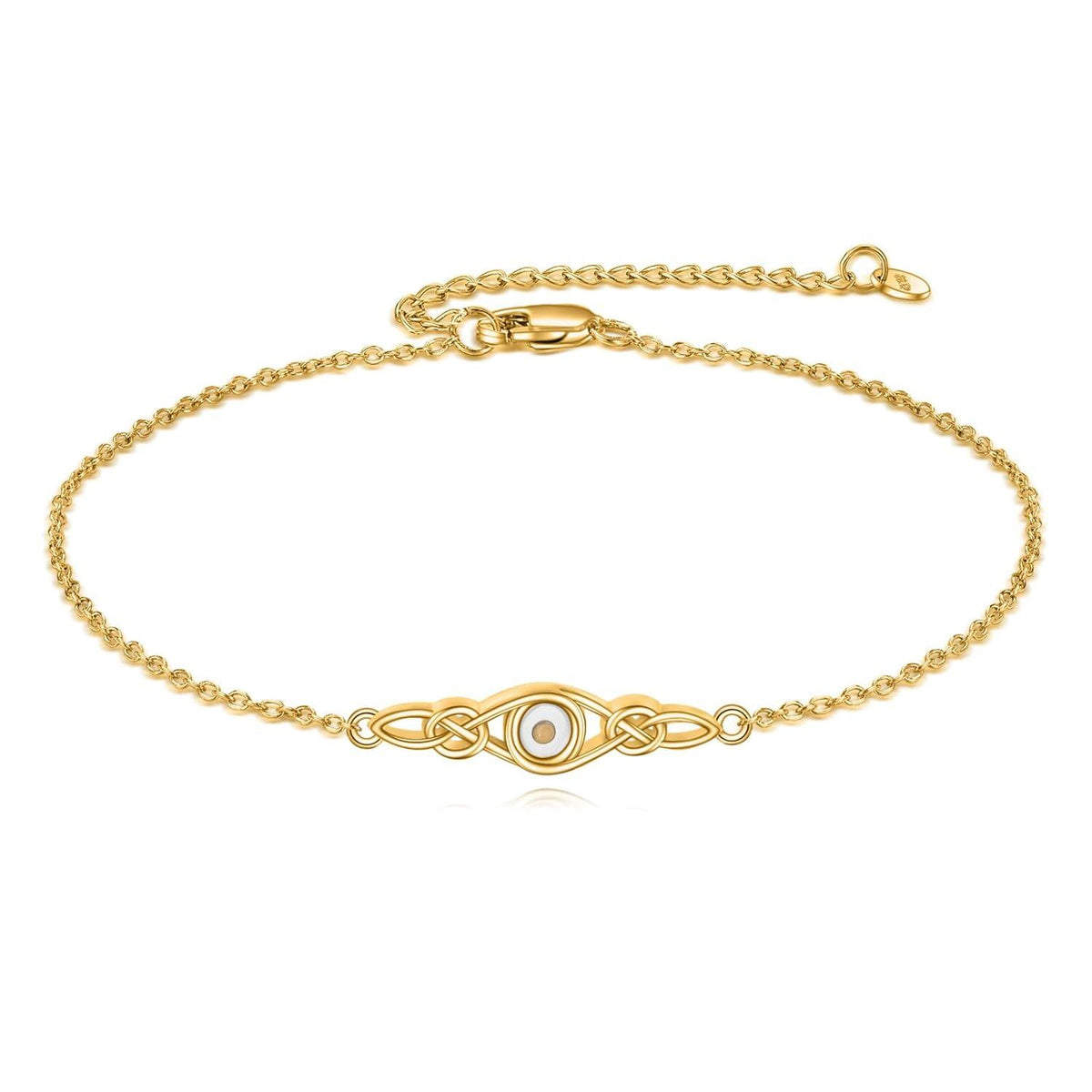 925 Sterling Silver Celtic Knot Birthstone Bracelet - Platinum Plated Adjustable Chain