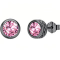 925 Sterling Silver Oxidized Black Gold Pink Birthstone Round Stud Earrings