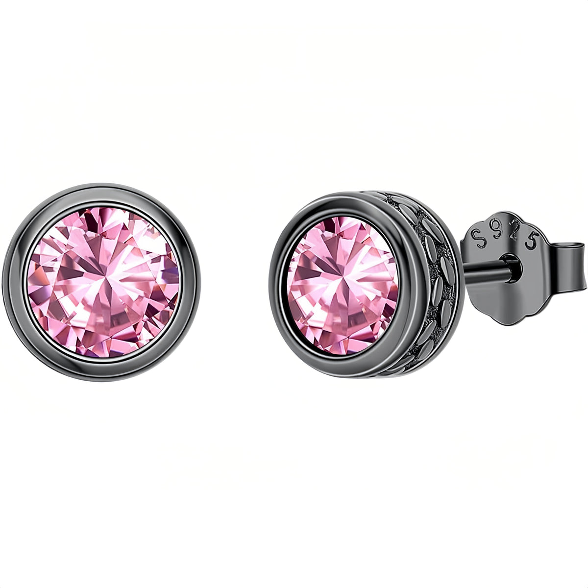 925 Sterling Silver Oxidized Black Gold Pink Birthstone Round Stud Earrings